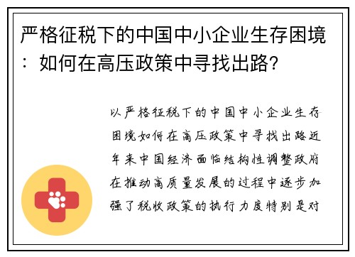 严格征税下的中国中小企业生存困境：如何在高压政策中寻找出路？